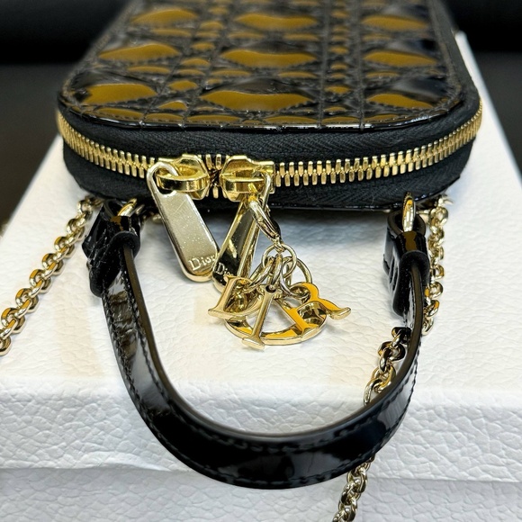Lady Dior Call'in Dior Phone Holder Crossbody Black Patent Cannage Calfskin phon - Picture 5 of 13